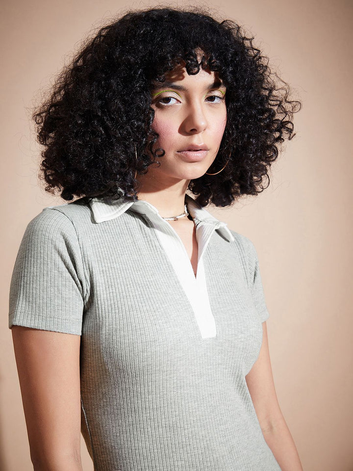 SASSAFRAS BASICS Shirt Collar Ribbed Fitted Top