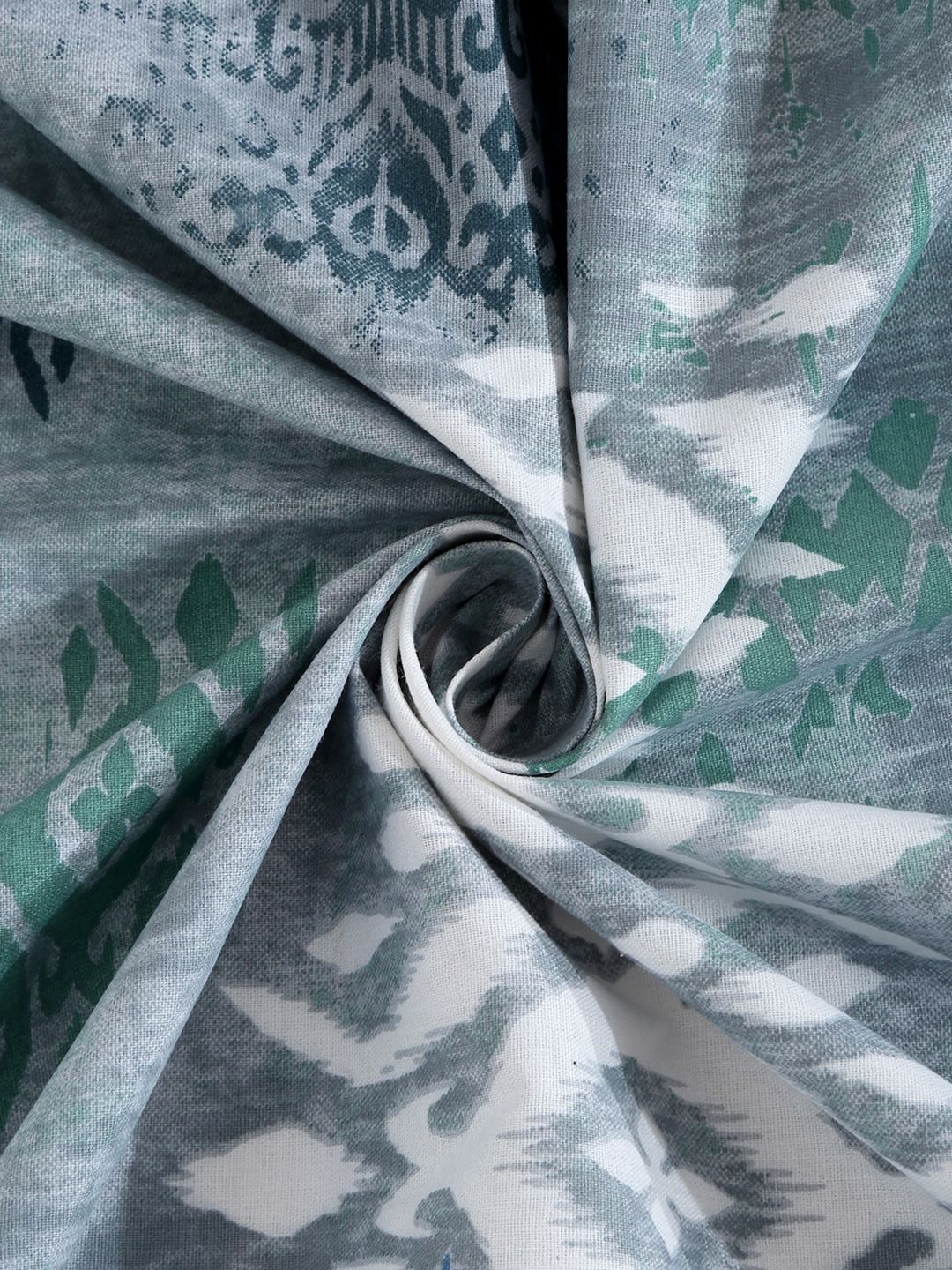 KLOTTHE Blue & Grey Printed Pure Cotton 400 TC Fitted Single Bedsheet With Pillow Cover
