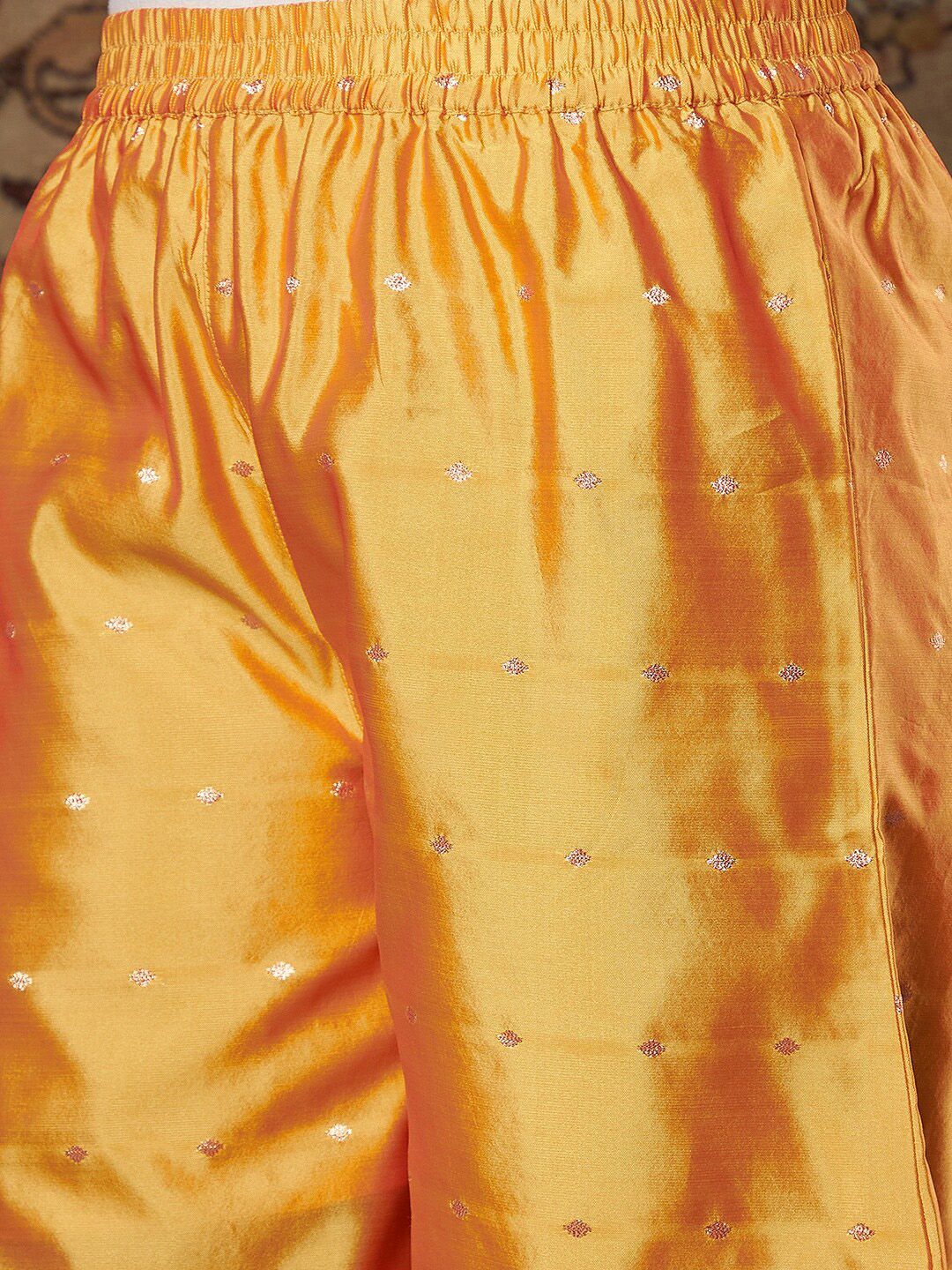 Shae by SASSAFRAS Women Mustard Yellow Ethnic Motifs Embroidered Thread Work Kurta with Palazzos
