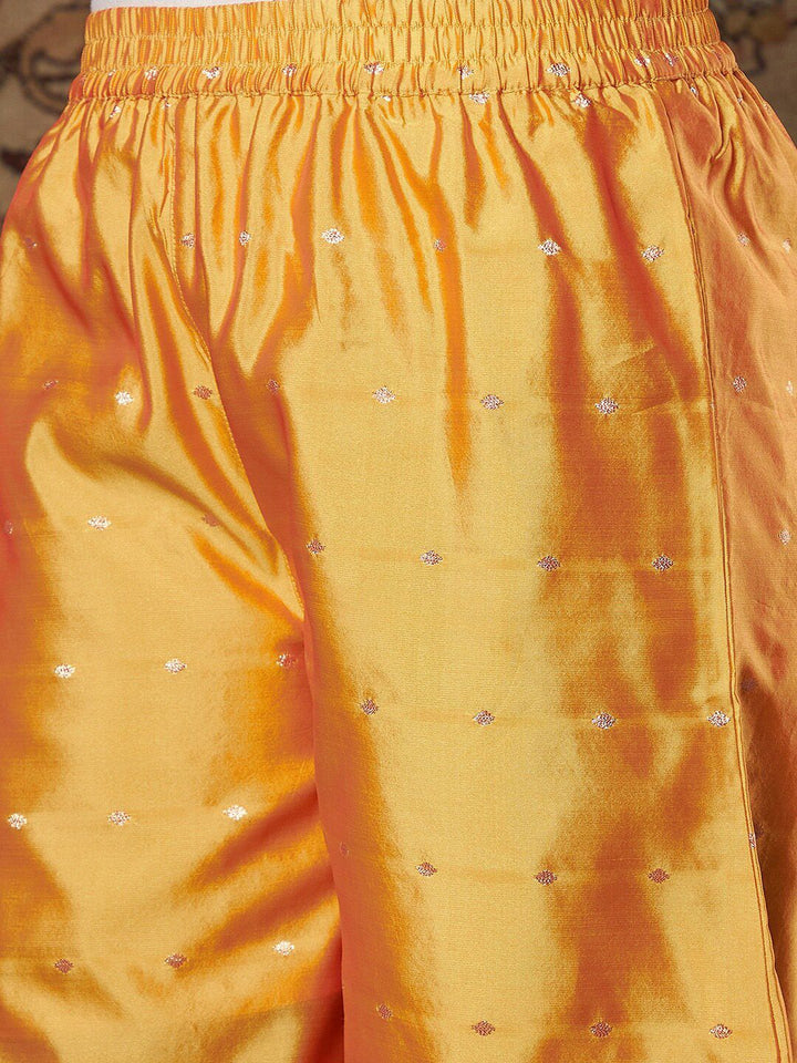 Shae by SASSAFRAS Women Mustard Yellow Ethnic Motifs Embroidered Thread Work Kurta with Palazzos