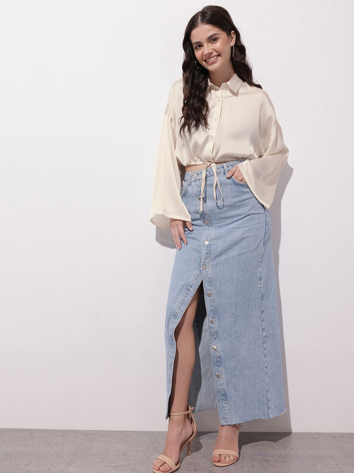 DressBerry Glamour & Opulence Satin Sizzle Blouson Crop Top