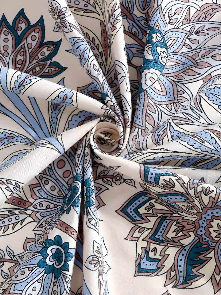 KLOTTHE Blue Floral Cotton 300 TC Fitted King Fine Bedsheet with 2 Pillow Covers-98 x 89 inches