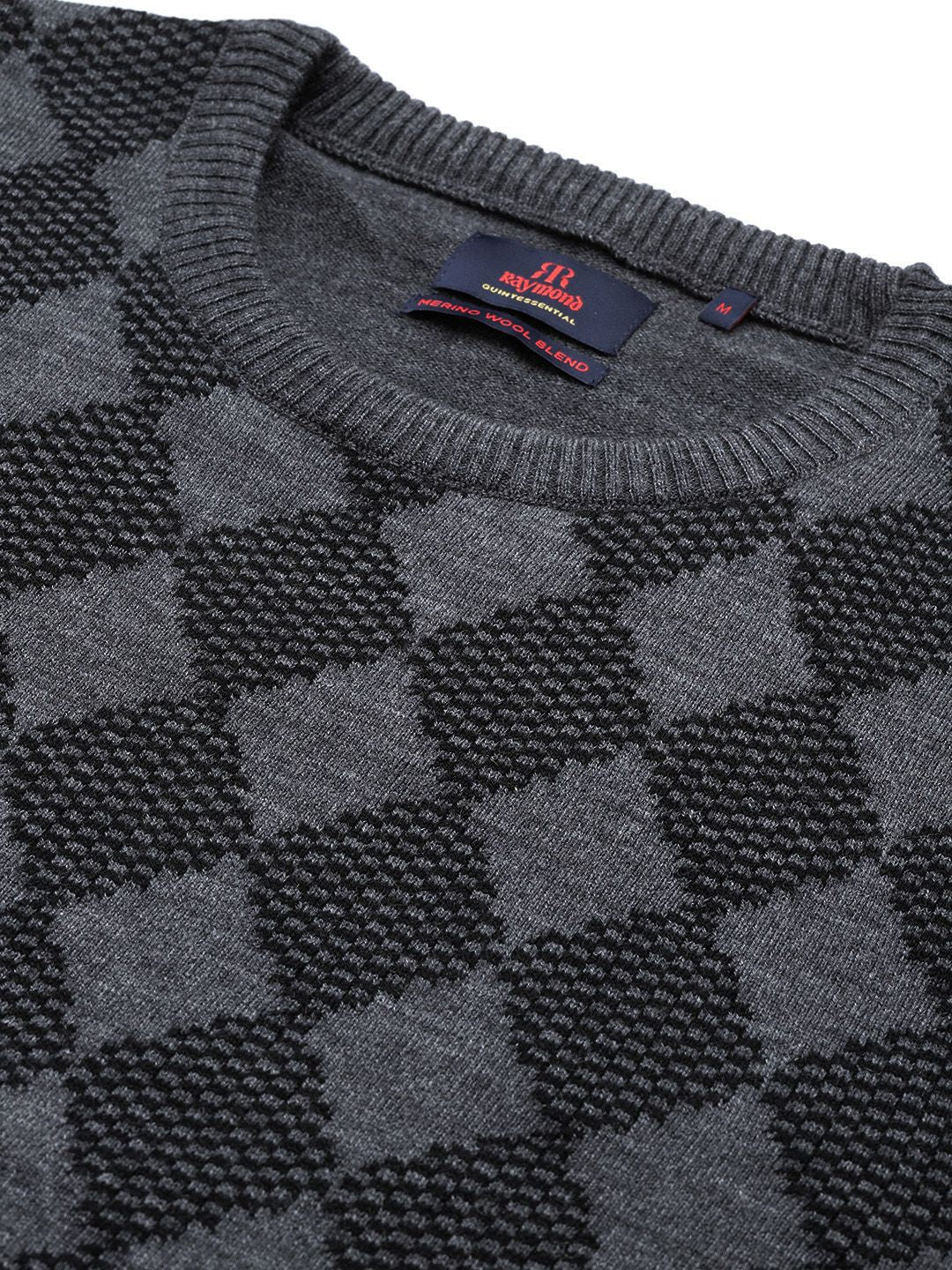 Raymond Men Grey & Black Checked Pullover