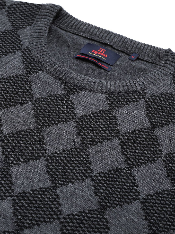 Raymond Men Grey & Black Checked Pullover
