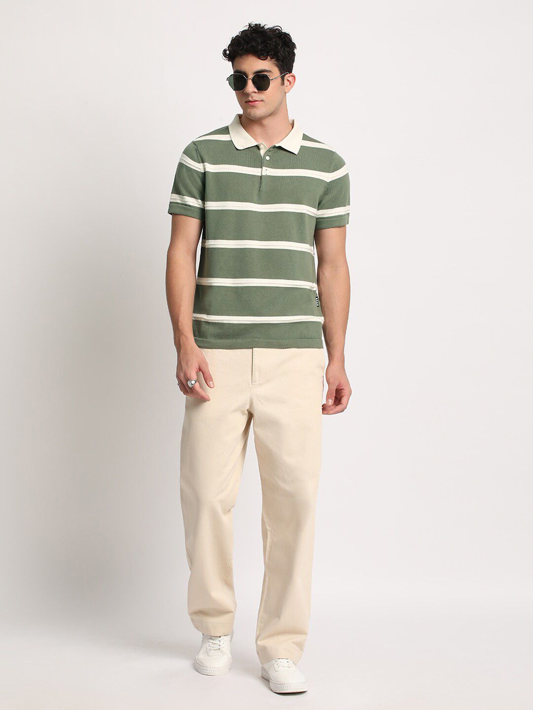 THE BEAR HOUSE Men Striped Regular Fit Cotton Polo Collar T-Shirt
