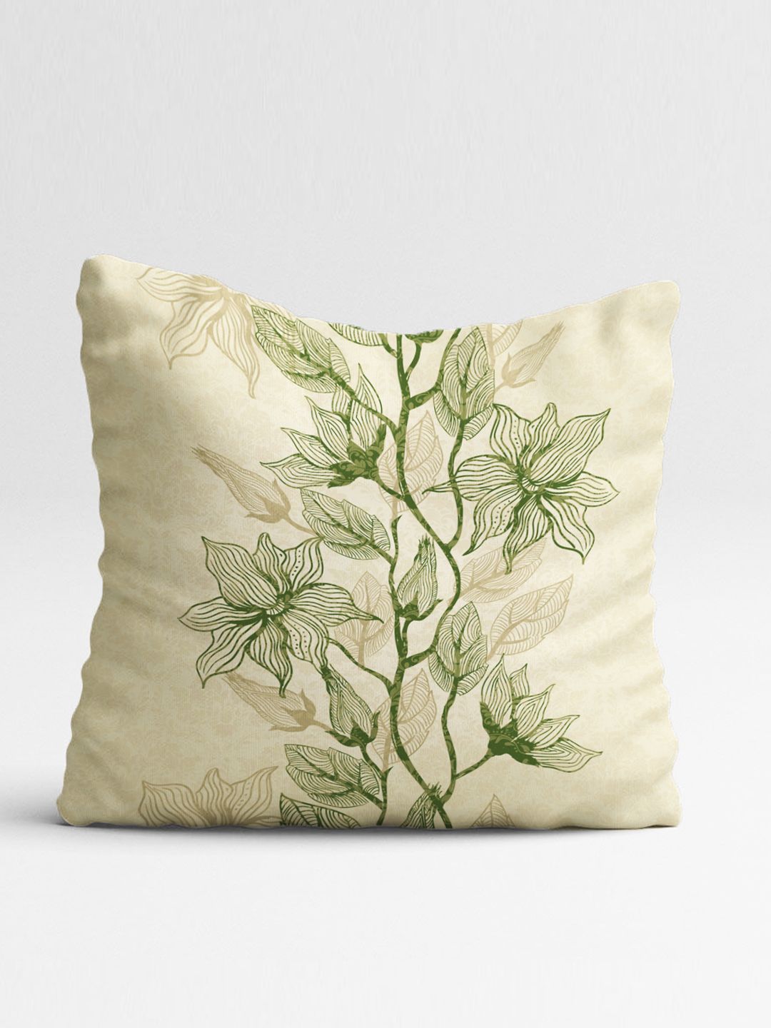 STITCHNEST Set Of 2 Cream-Coloured & Green Floral Square Cushion Covers