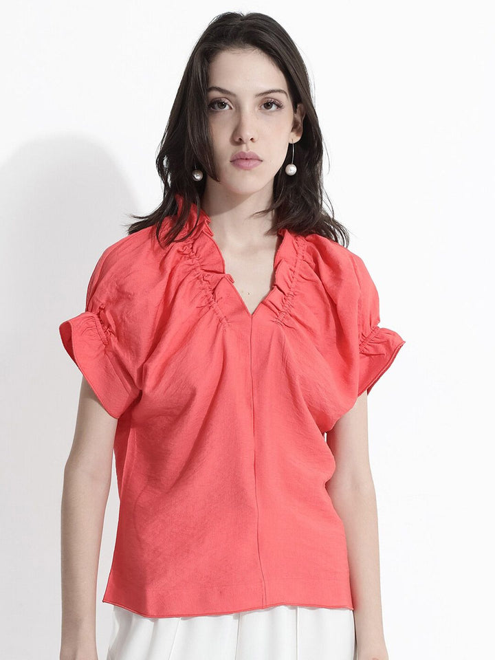 Rareism Pepejal V-Neck Lanjutan Lengan Atas