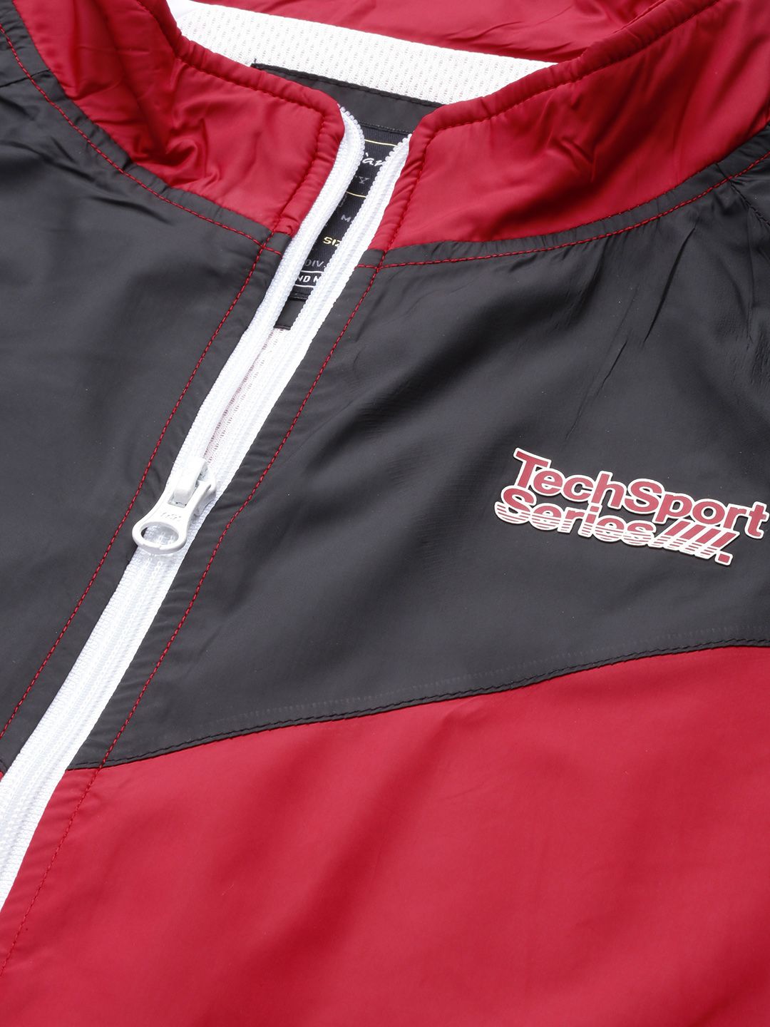 The Indian Garage Co Men Red & White Colourblocked Windcheater Jacket