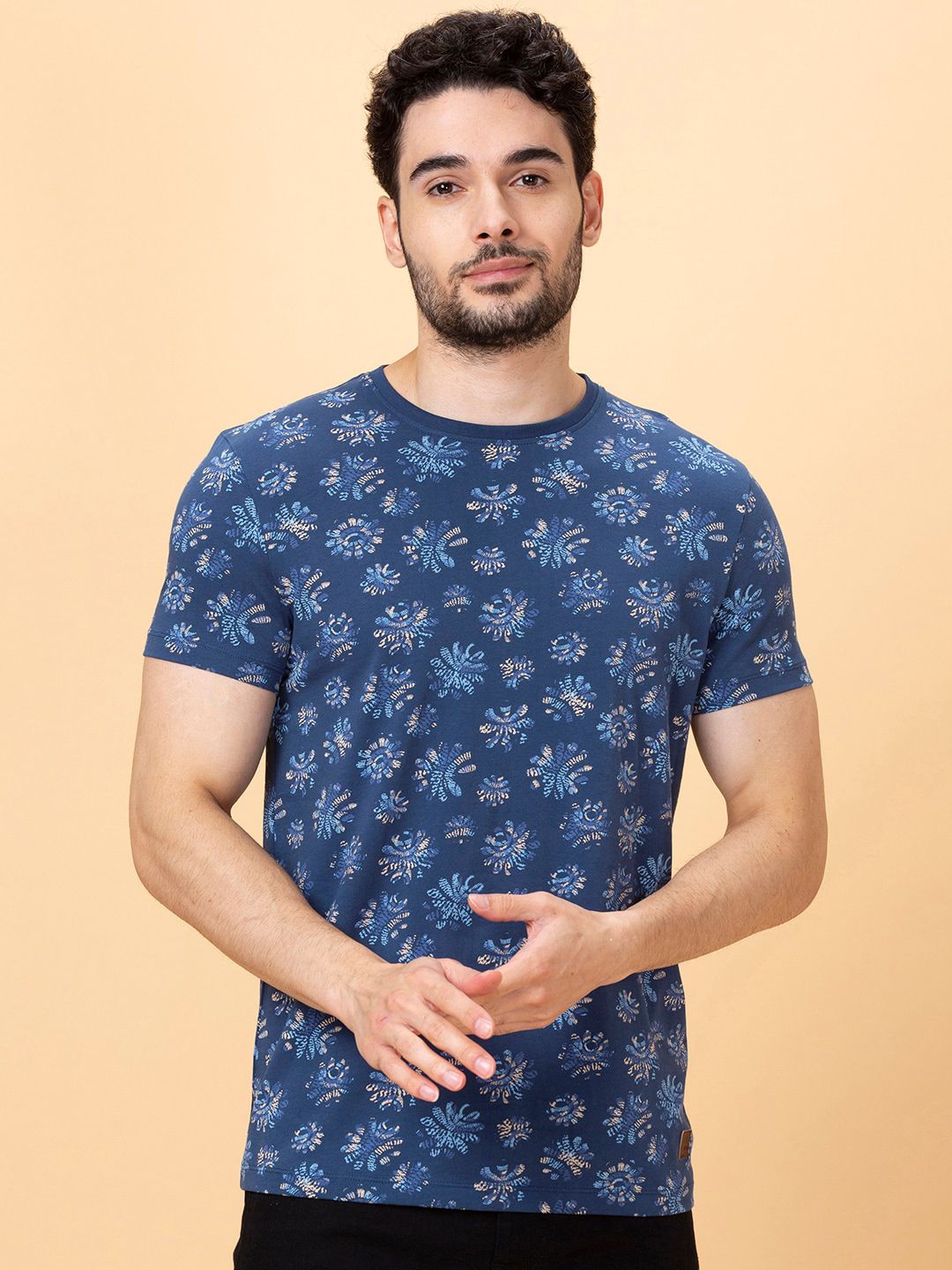 Being Human Pure Cotton Floral Printed Round Neck Casual T-shirt