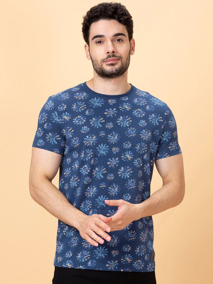 Being Human Pure Cotton Floral Printed Round Neck Casual T-shirt