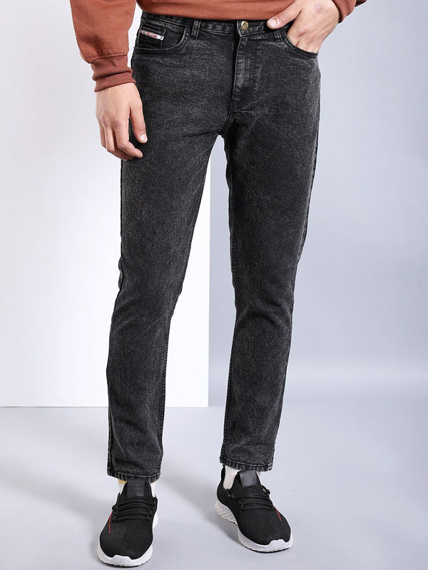 The Indian Garage Co Black Slim Fit Mid-Rise Light Fade Stretchable Jeans
