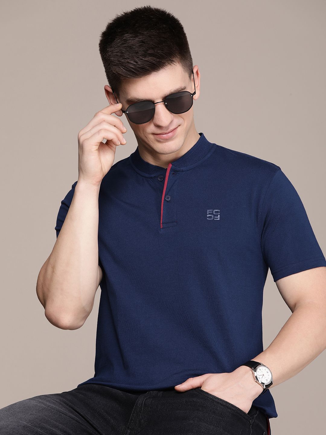 French Connection Henley Neck Pure Cotton T-shirt