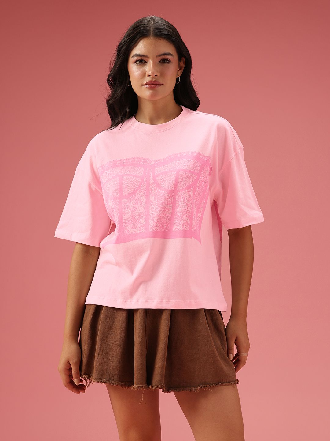 DressBerry Relaxed Fit Graphic Printed Pure Cotton T-shirt