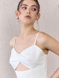 Berrylush White Self Design Ruffled Shoulder Straps Fit & Flare Maxi Dress