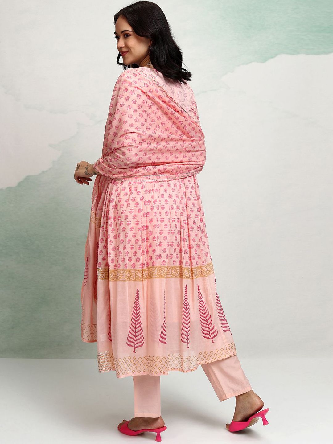 Vishudh Ethnic Motifs Embroidered Sequinned Pure Cotton Kurta With Trousers & Dupatta