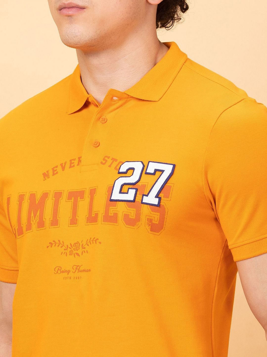 Being Human Men Typography Printed Polo Collar Applique T-shirt