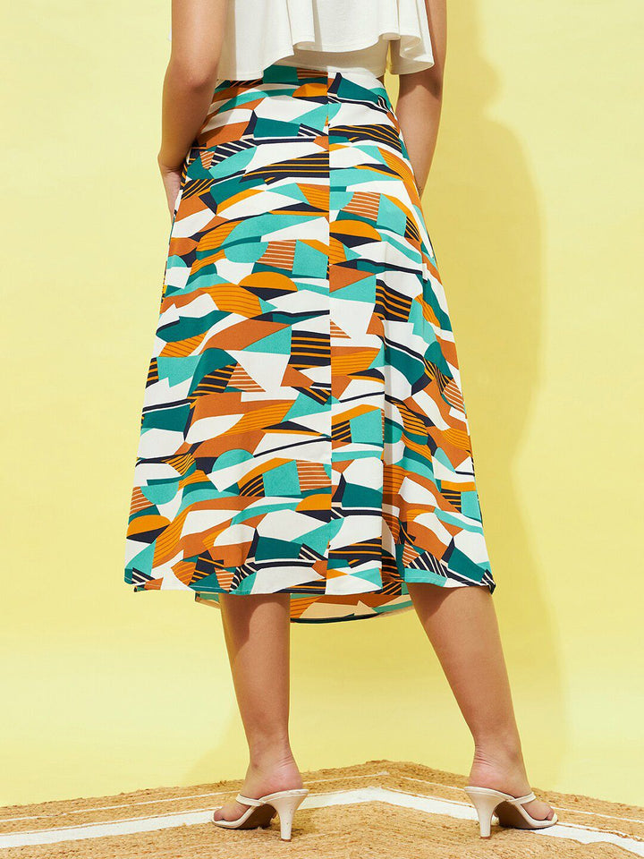 Berrylush Abstract Printed Side Slit A-Line Midi Skirt