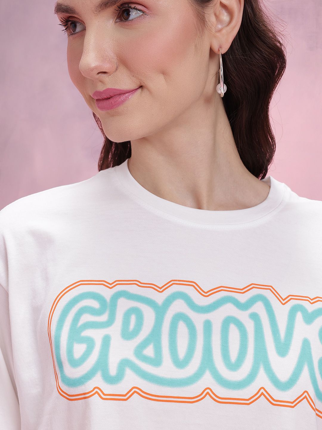 DressBerry Typography Print Drop-Shoulder Sleeves Pure Cotton Relaxed Fit T-shirt