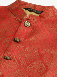SOJANYA Kurta Motif Etnik Mustard Lelaki dengan Jaket Churidar & Nehru