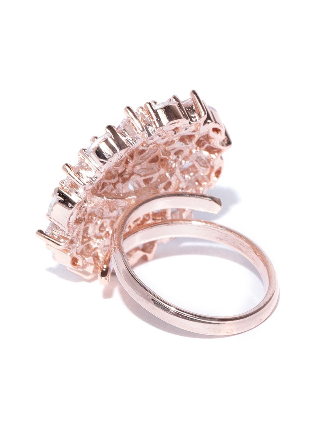 Cincin Jari Boleh Laras Zaveri Pearls Bersalut Emas CZ Bertampal Batu