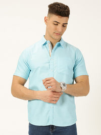 Thomas Scott Men Classic Slim Fit Short Sleeves Pure Cotton Casual Shirt