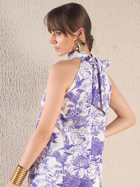 SASSAFRAS Purple Floral Printed Sleeveless Top