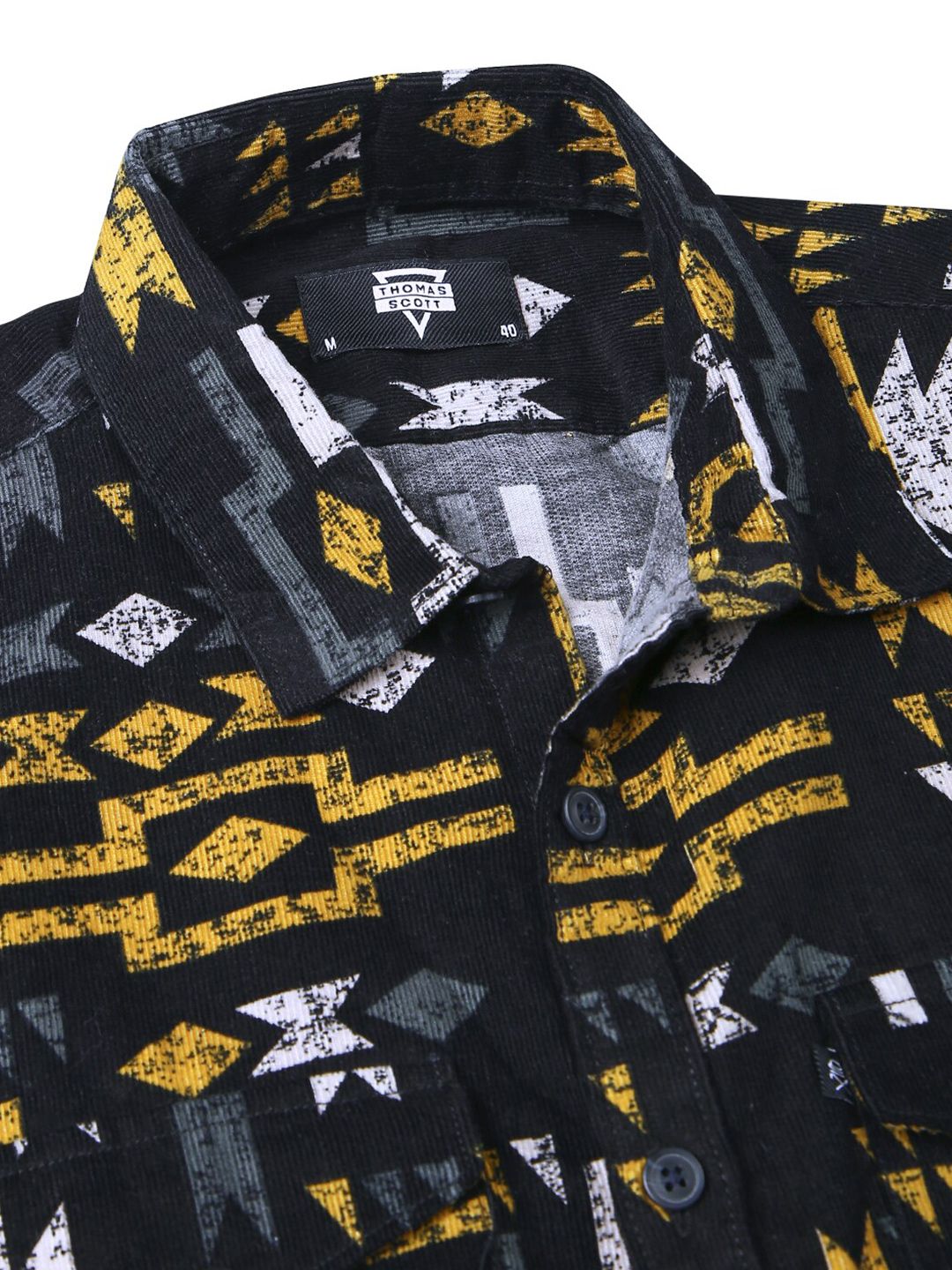 Thomas Scott Standard Slim Fit Abstract Printed Pure Cotton Corduroy Casual Shirt