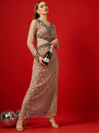 STREET 9 Embellished Long Sleeves Net Maxi Dress