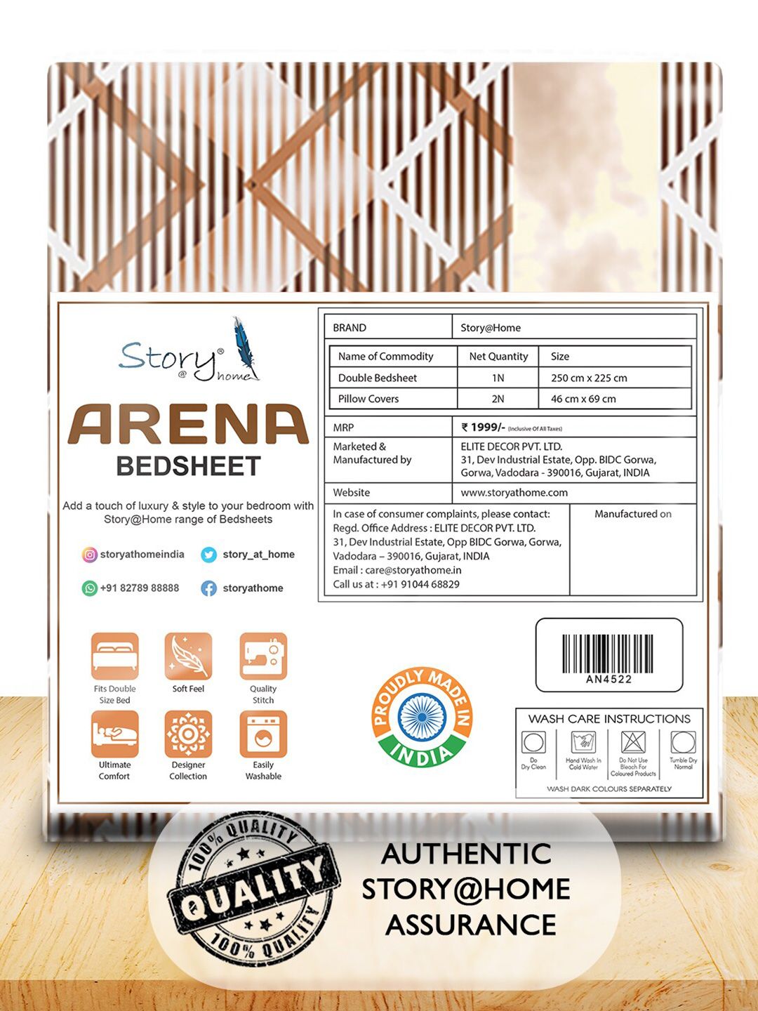 Story@home Brown & Cream Geometric 180 TC Queen Bedsheet with 2 Pillow Covers