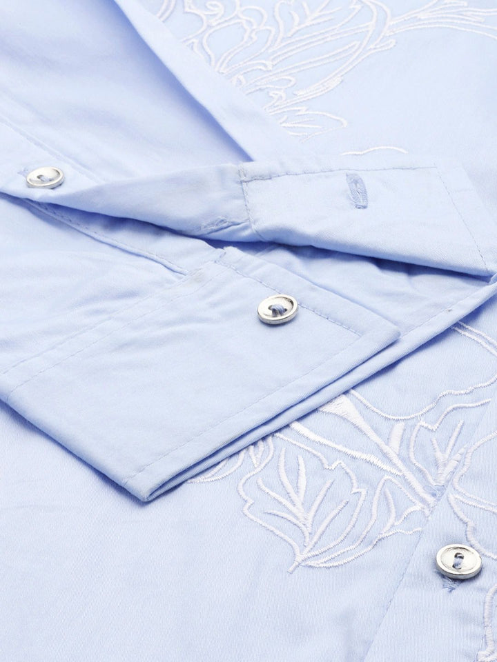 House of Pataudi Pure Cotton Floral Embroidered Opaque Jashn Party Shirt