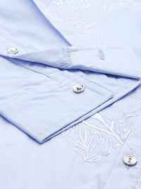 House of Pataudi Pure Cotton Floral Embroidered Opaque Jashn Party Shirt