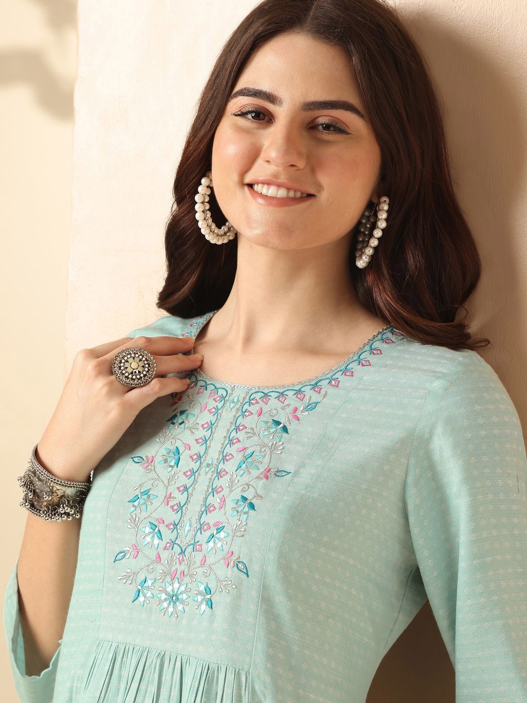 Anouk Embroidered Round Neck A-line Top