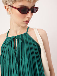 DressBerry Delightful Grace Accordion Pleats Tie-Up Neck Top With Flared Shorts Co-Ords