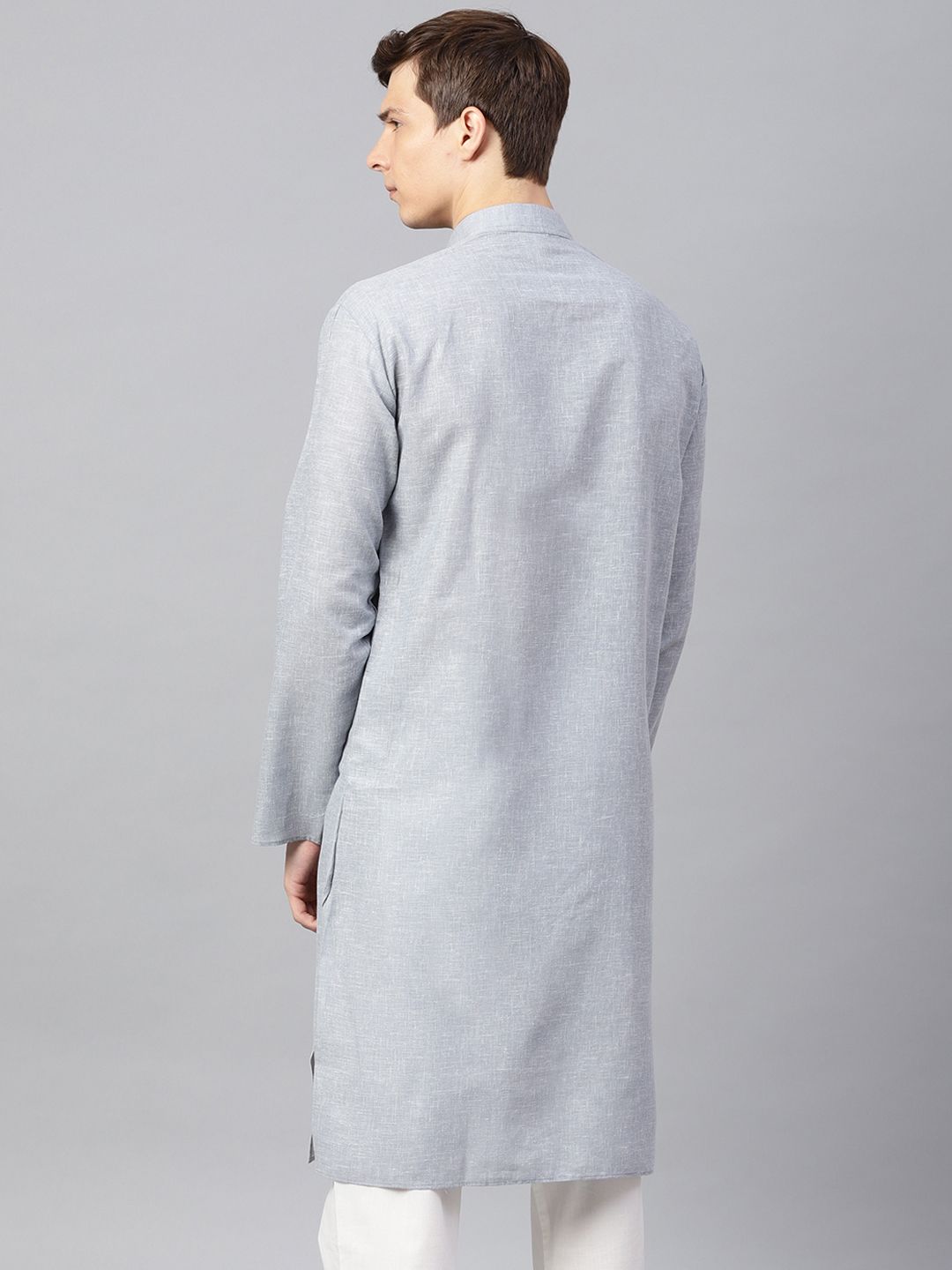 SOJANYA Men Grey Solid Straight Kurta