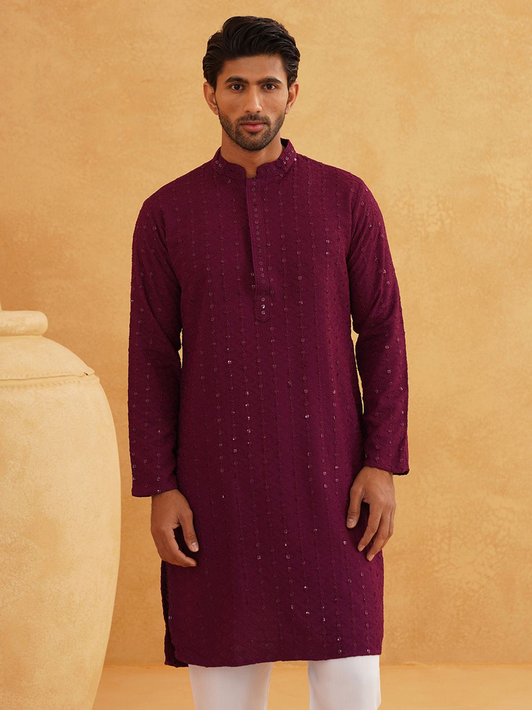 SOJANYA Embroidered Sequined Pure Cotton Kurta With Pyjama