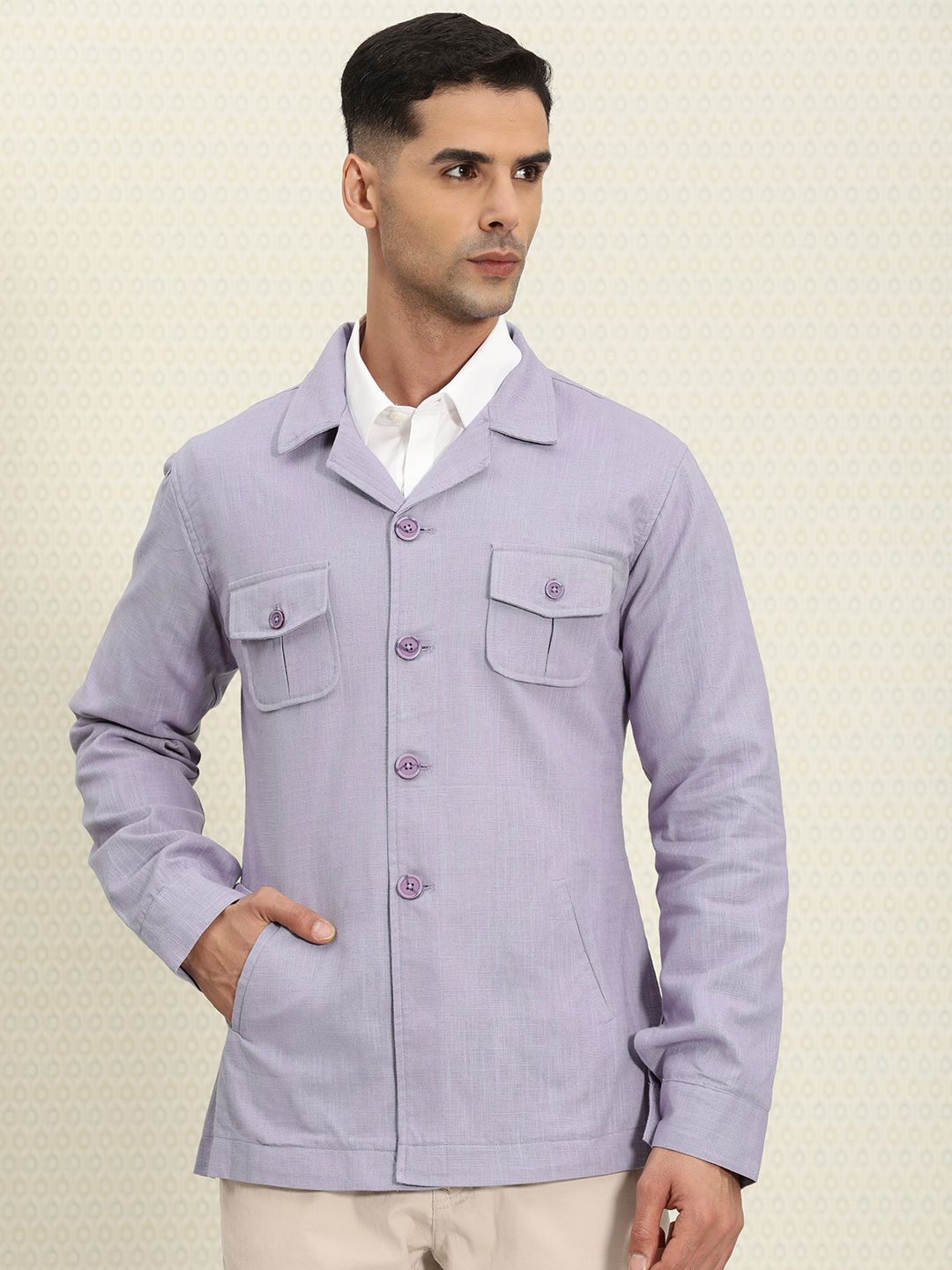 House of Pataudi Men Pure Cotton Self-designed Single-Breasted Jashn Blazer