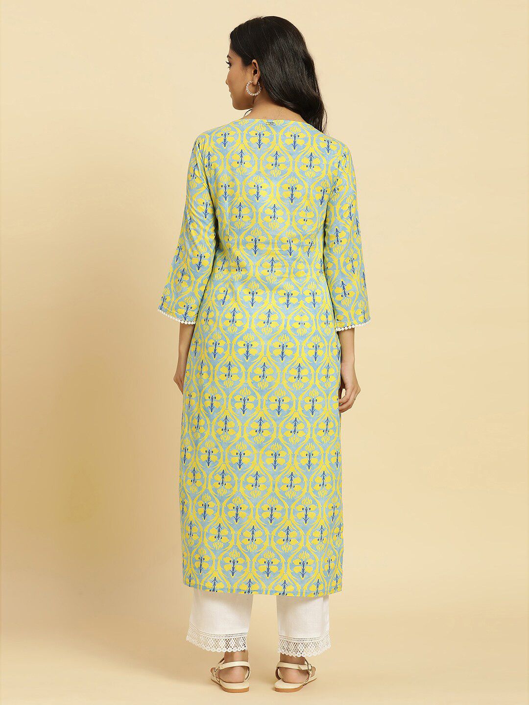 W Floral Printed Cotton Straight Kurta