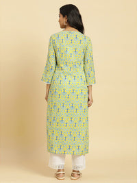 W Floral Printed Cotton Straight Kurta