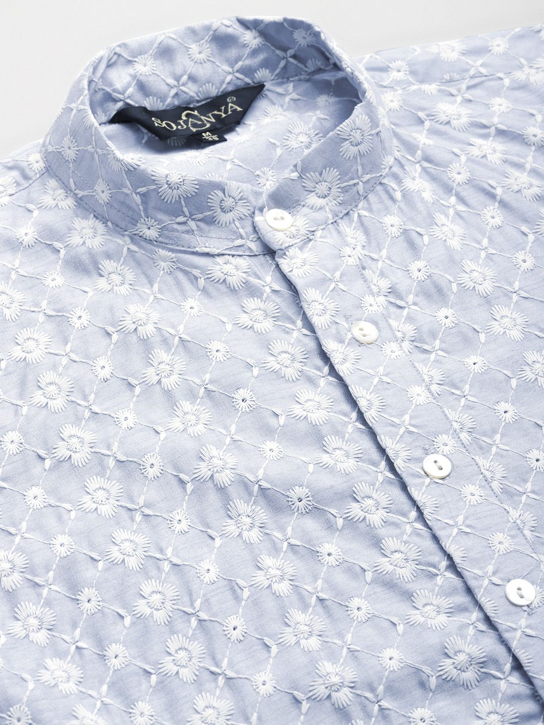 SOJANYA Kurta Sulam Chikankari Biru Lelaki dengan Jaket Churidar & Nehru