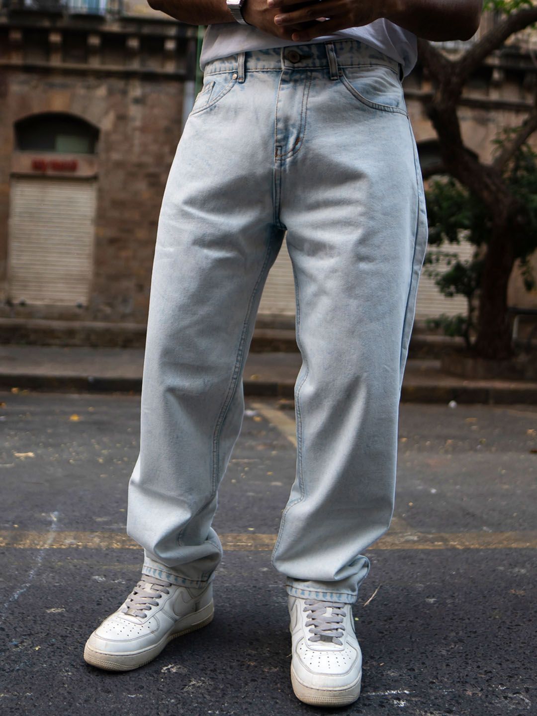 Powerlook Men Light Blue Basic Baggy Fit Denim Jeans