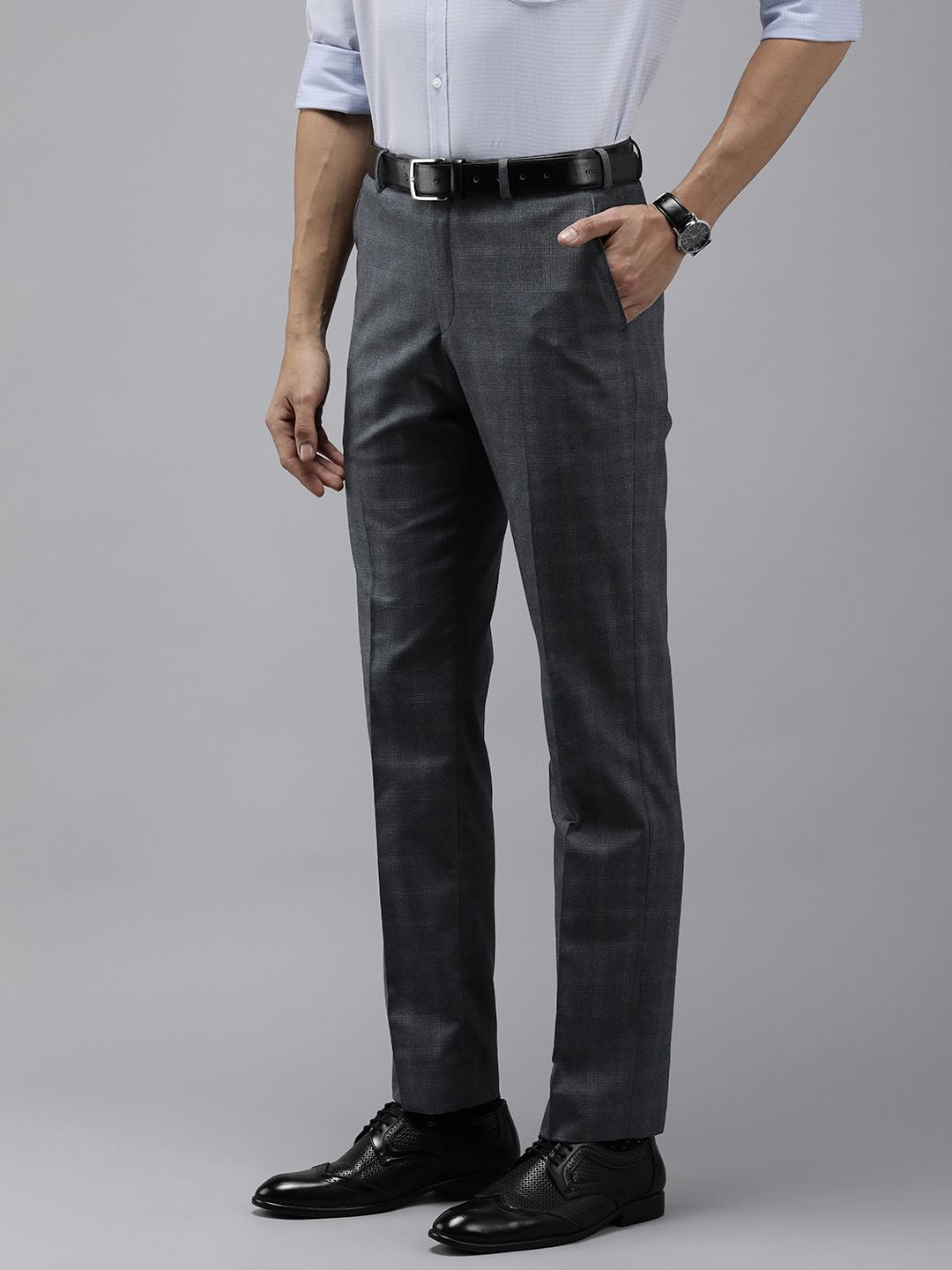 Park Avenue Men Mid-Rise Checked Smart Trousers