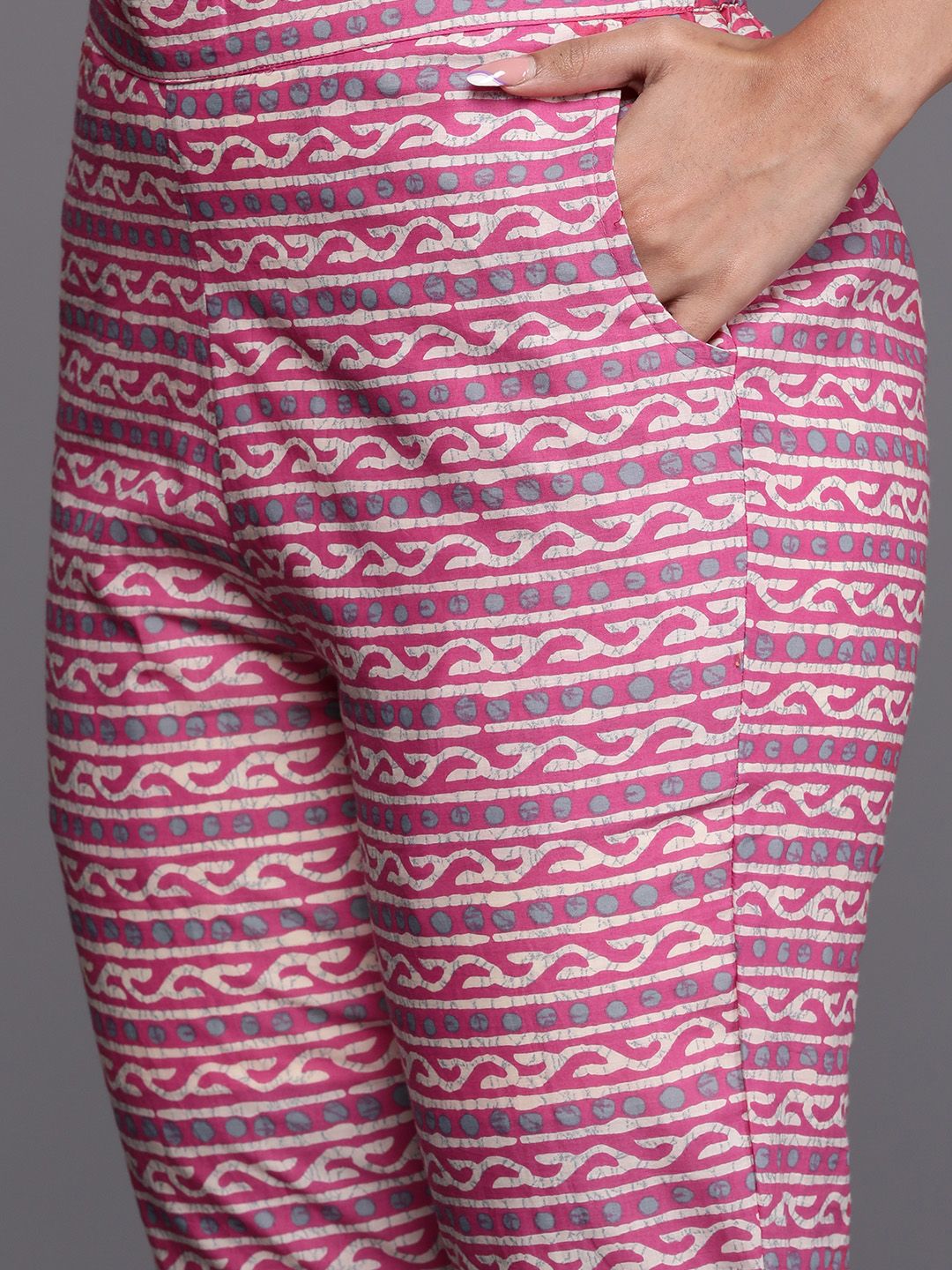 Libas Ethnic Motifs Printed Mirror Work Pure Cotton Kurta with Trousers & With Dupatta