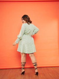 SASSAFRAS Curve Plus Size Floral Printed Crepe A-Line Dress