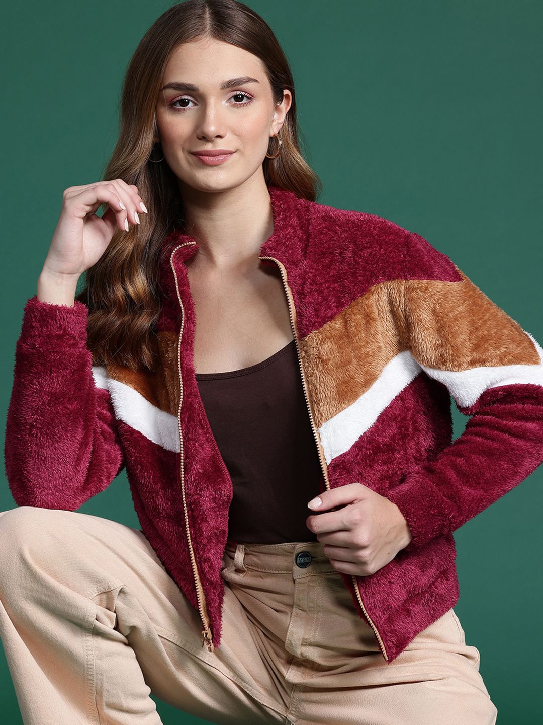 DressBerry Striped Faux Fur Jacket