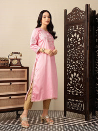 House of Pataudi Floral Yoke Design Keyhole Neck Sequinned Jashn Kurta