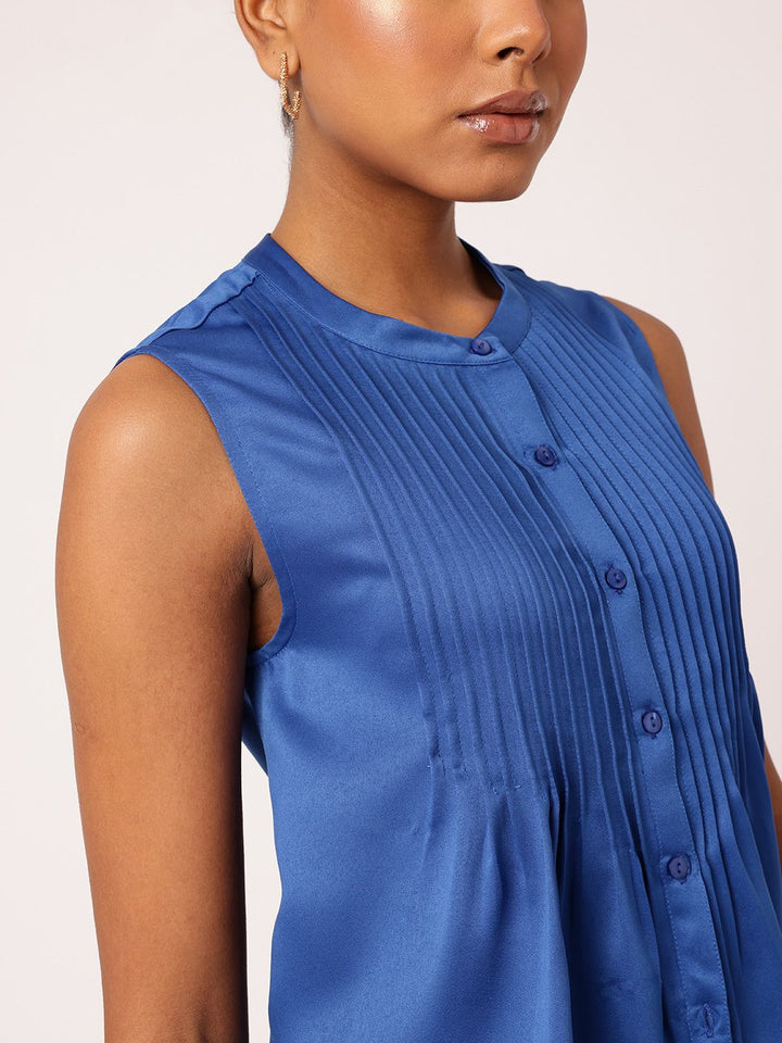DressBerry Delicate Pleated Satin Finish Sleeveless Top