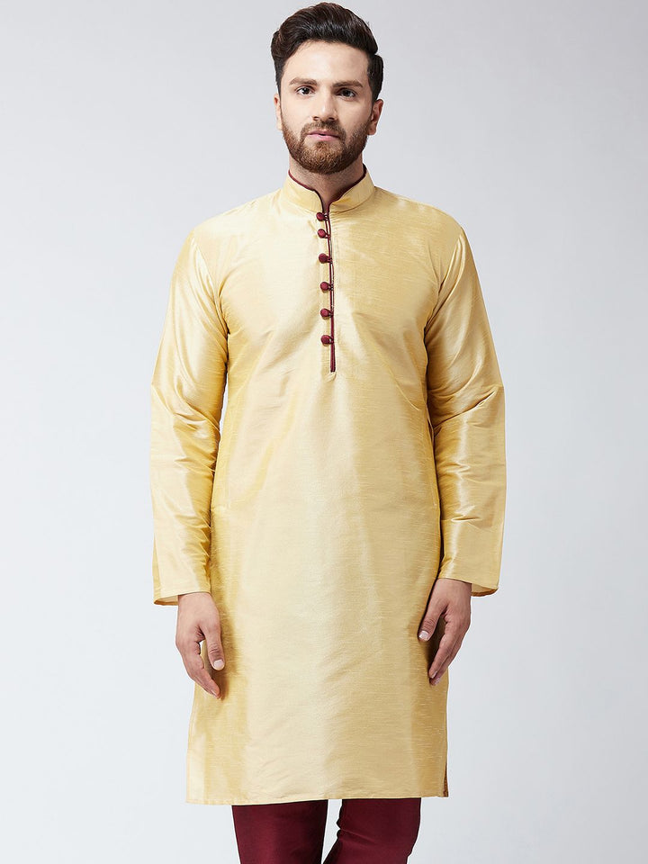 SOJANYA Kurta Lurus Pepejal Berwarna Emas Lelaki
