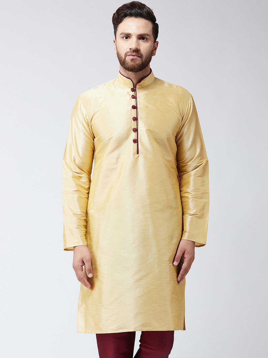 SOJANYA Kurta Lurus Pepejal Berwarna Emas Lelaki