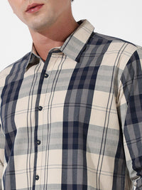 Kampus sutra navy biru klasik tartan memeriksa baju kasta kapas
