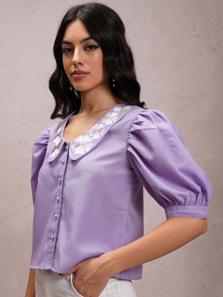 Tokyo Talkies Club Collar Puff Sleeves Casual Shirt